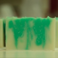 Vida Verde Soap with eucalyptus essential oil blend and green mica swirl.